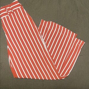 Rust and White Striped Wide Leg Pants